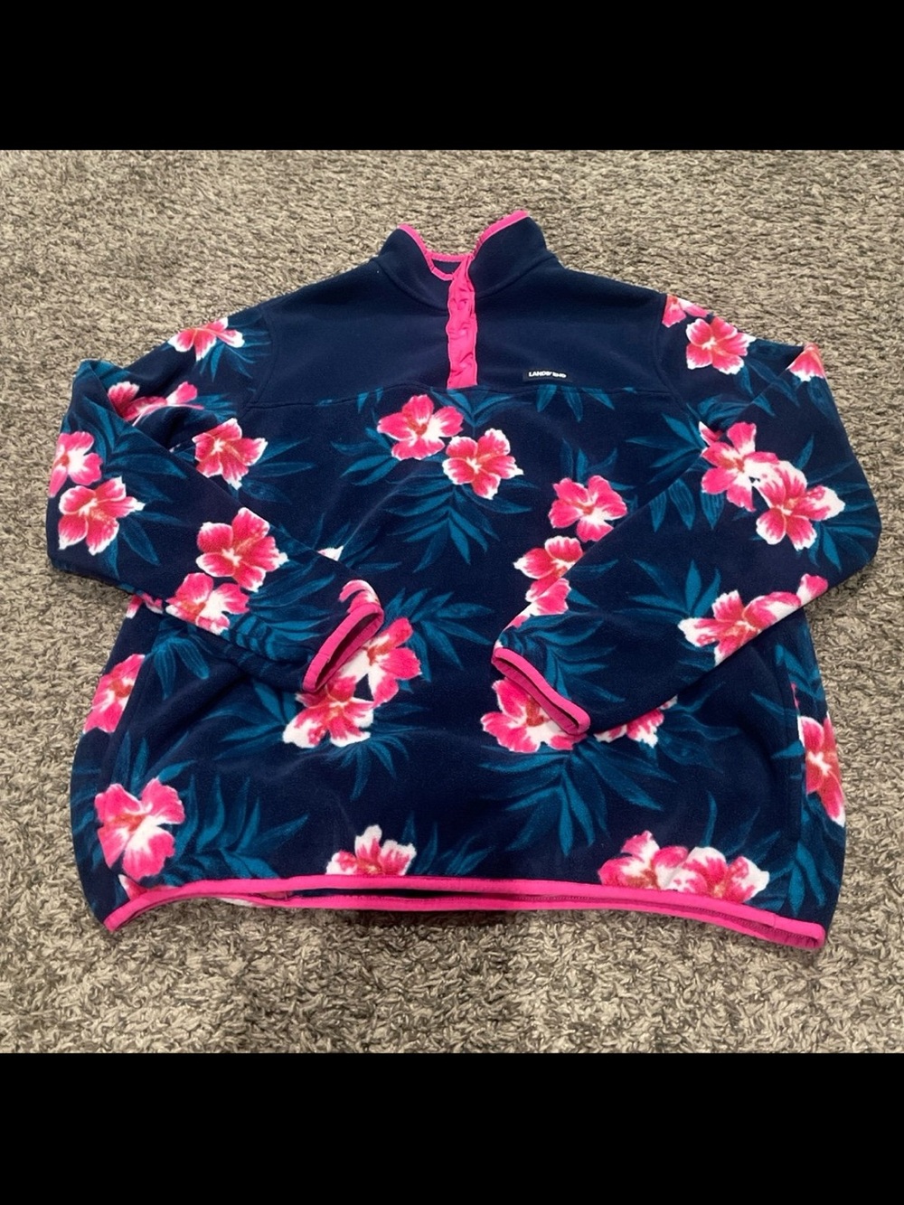 lands and tropical floral print quarter zip fleece pullover women’s ex